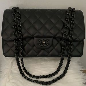 ❌SOLD❌CHANEL So Black Lambskin Jumbo Classic Double Flap Bag